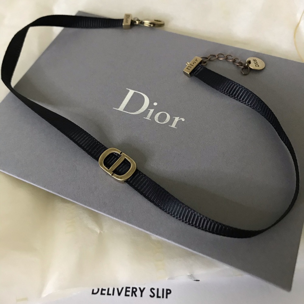 DIOR Montaigne Antique Gold CD ribbon choker